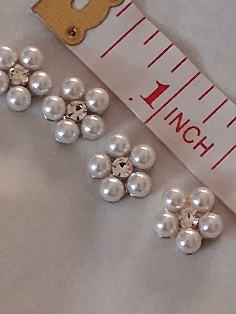 Classic White Pearl Flower Stud Nail Art with Crystal Center